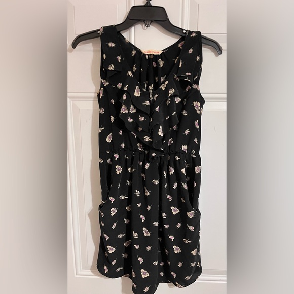 Rebecca Taylor Dresses & Skirts - Rebecca Taylor Silk Dress 2 Ruffle Front Sleeveless Front Zip Black Ghost Floral